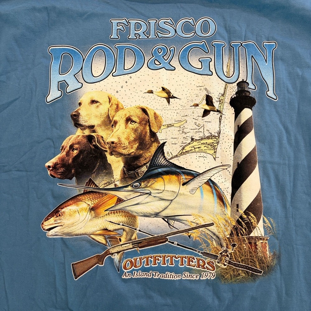 Frisco Rod & Gun Outfitters Pocket T Shirt 2XL Blue Fishing Hunting NWT